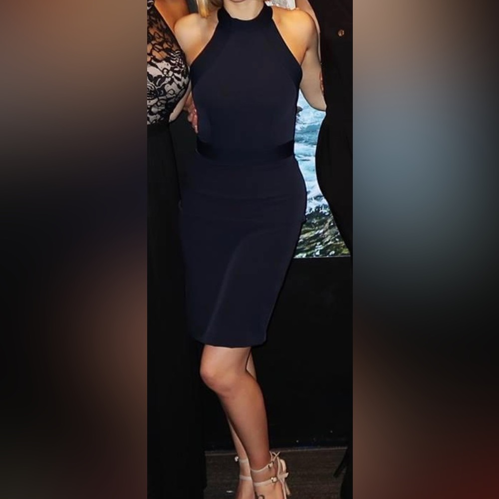 Navy Blue, High Neck Cocktail Dress